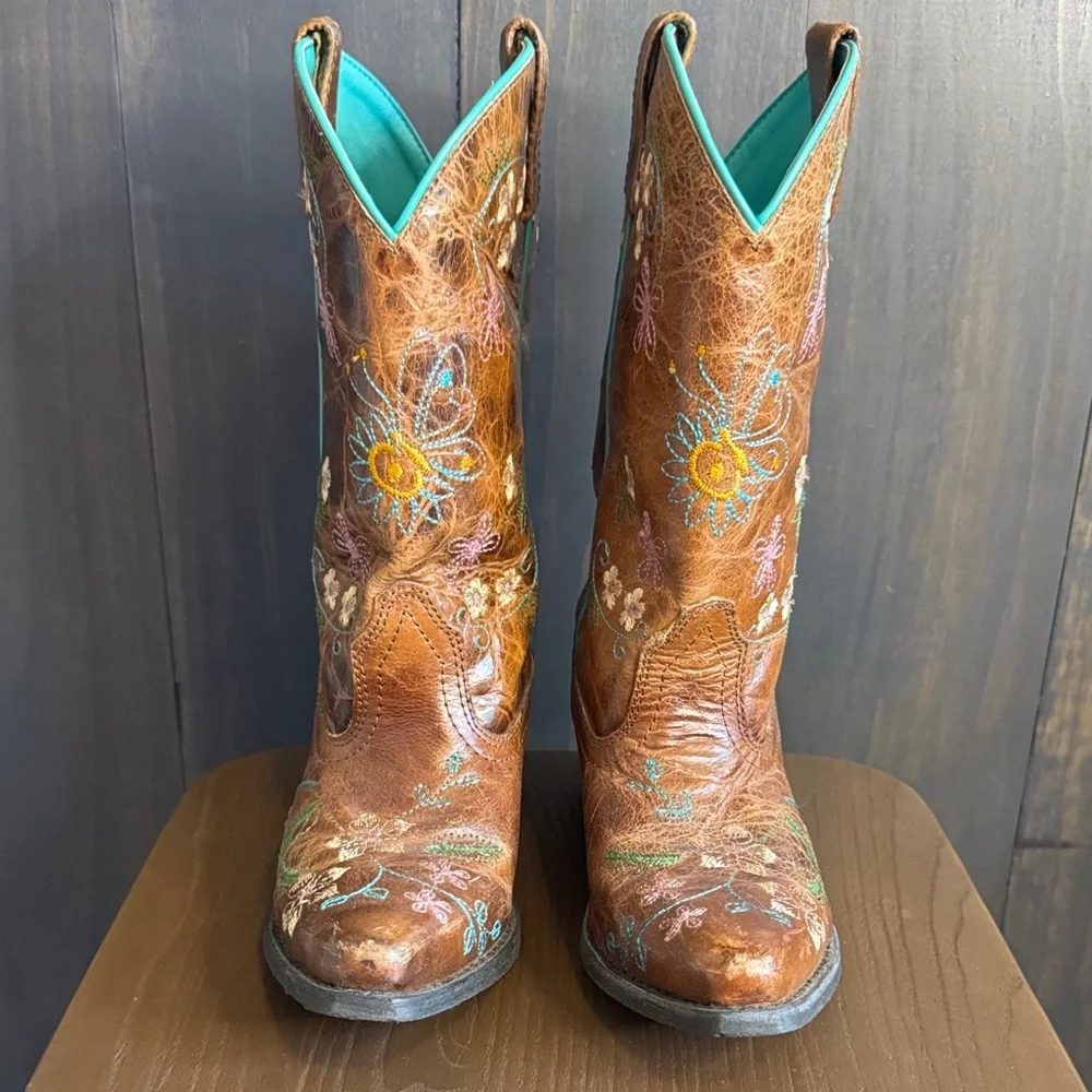 Smoky Mountain Boots Youth Girls Kids Embroidered Brown Cowboy Boots Floral, 4 - Picture 1 of 8